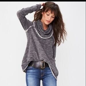 Free People Beach Heathered Grey Cowl Neck Lightweight Sweater OSFM